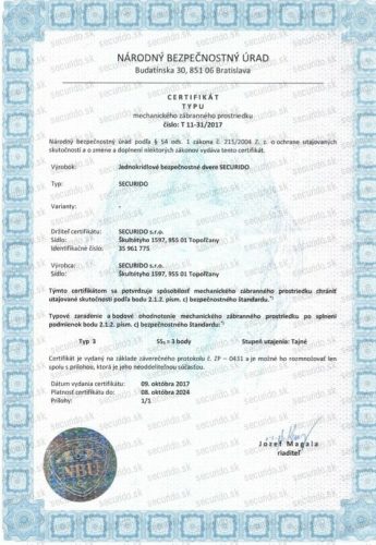 Certifikát Securido