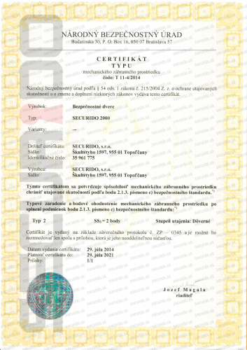 Certifikát Securido